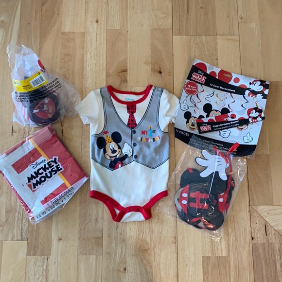 Mickey Mouse 1st Birthday Onesie and decor!